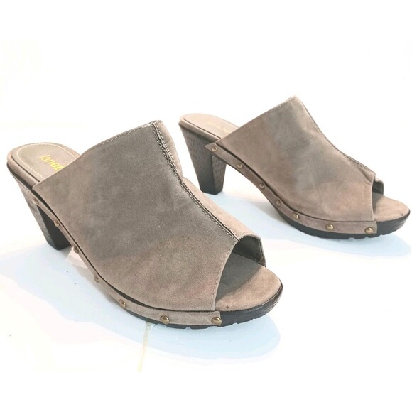 Lane Bryant Women's Taupe  Faux Suede Mules Slip-On Clogs Size 11 W Open Toe - Picture 1 of 7